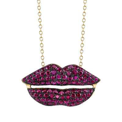 Neil Lane Couture Ruby, Yellow Gold "Lips" Pendant Necklace
