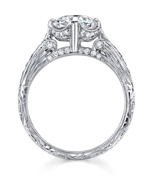 Neil Lane Couture Design Round Brilliant Cut Diamond, Platinum Ring