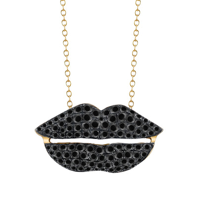 Neil Lane Couture Black Diamond, Yellow Gold "Lips" Pendant Necklace