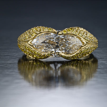 Neil Lane Couture Design Marquise Brilliant-Shaped Diamond, Fancy Yellow Diamond, Platinum Ring