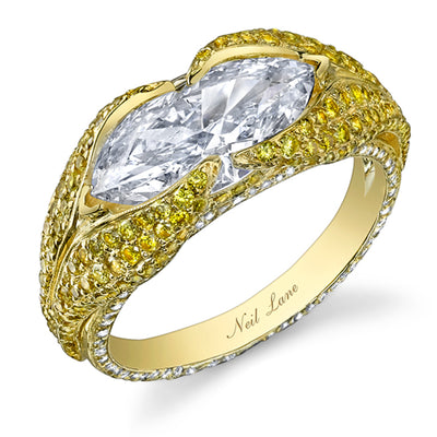 Neil Lane Couture Design Marquise Brilliant-Shaped Diamond, Fancy Yellow Diamond, Platinum Ring